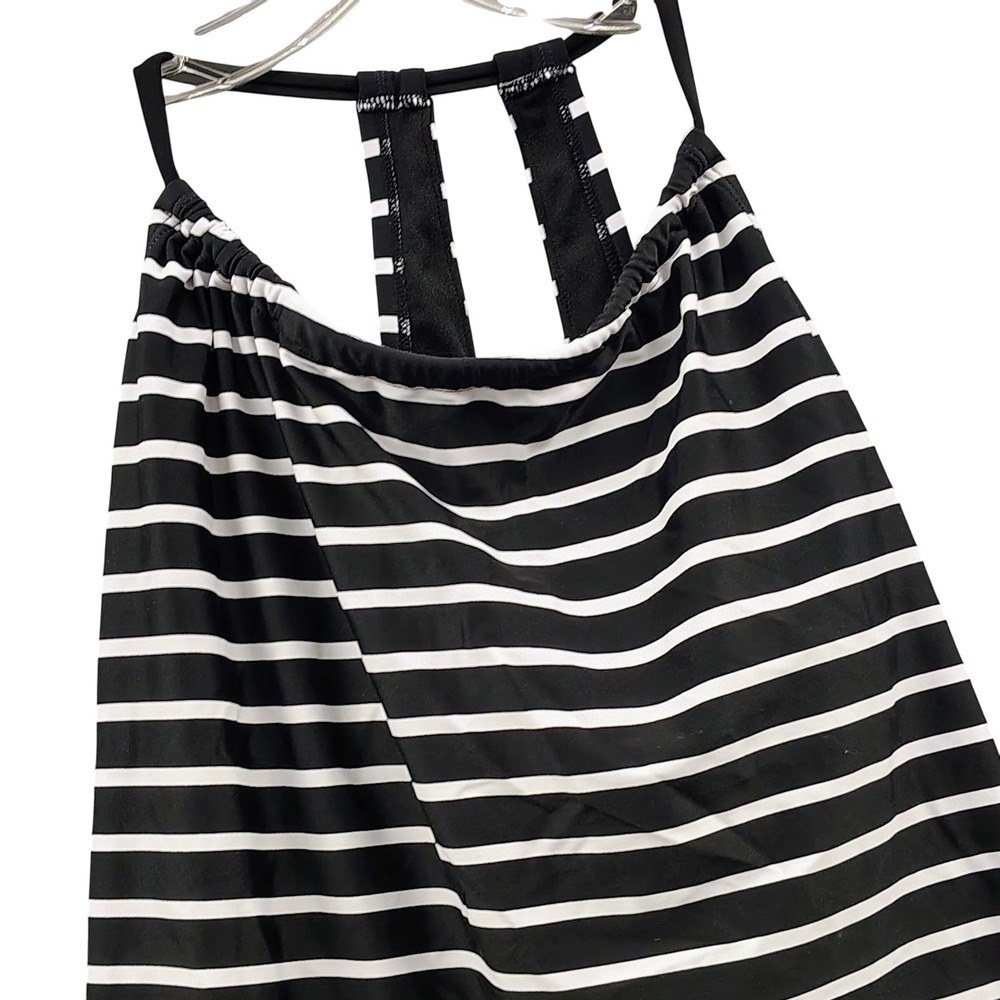 Kona Sol Womens Black White Striped High Neck Tankini Swim Top NWT Size M 8-10